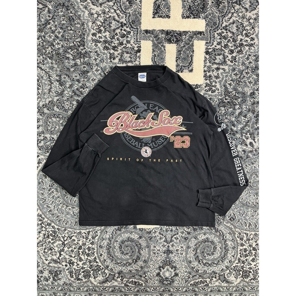 Vintage Cygnus NLBM Black Sox L/S Shirt Men Sz L Black Baseball Logo 90s